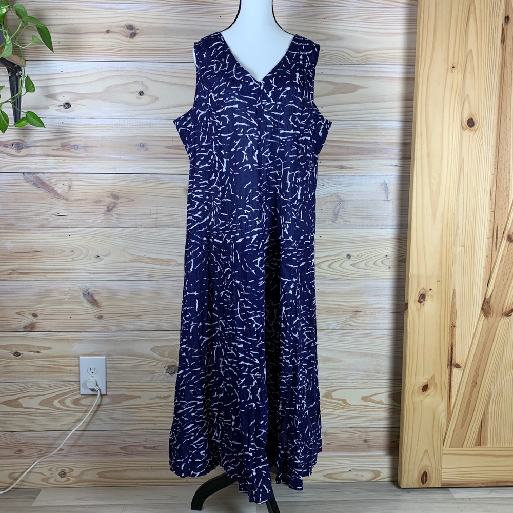 Coldwater Creek‎ Maxi Dress Womens XL Blue Abstract Cotton Sleeveless Resort
